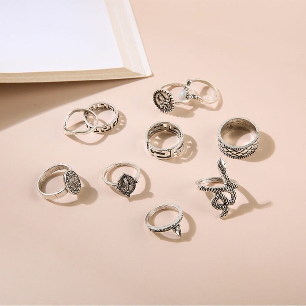 *HADLEIGH* 10-Pc Silver Snake Fashion Ring Set